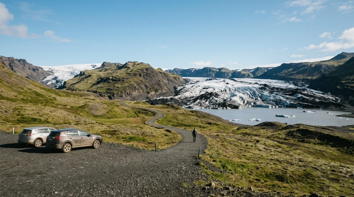 The Road 221 gravel turn-off toward Sólheimajökull from Route 1, the route drivers use to get to Solheimajokull from Reykjavik, South Iceland
